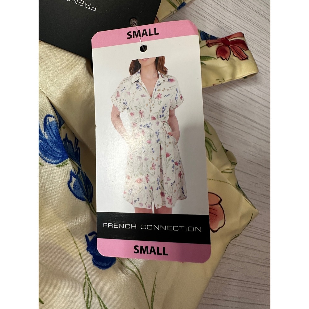 French Connection Small Floral Shirt Dress Cream Multicolor Belted Mini